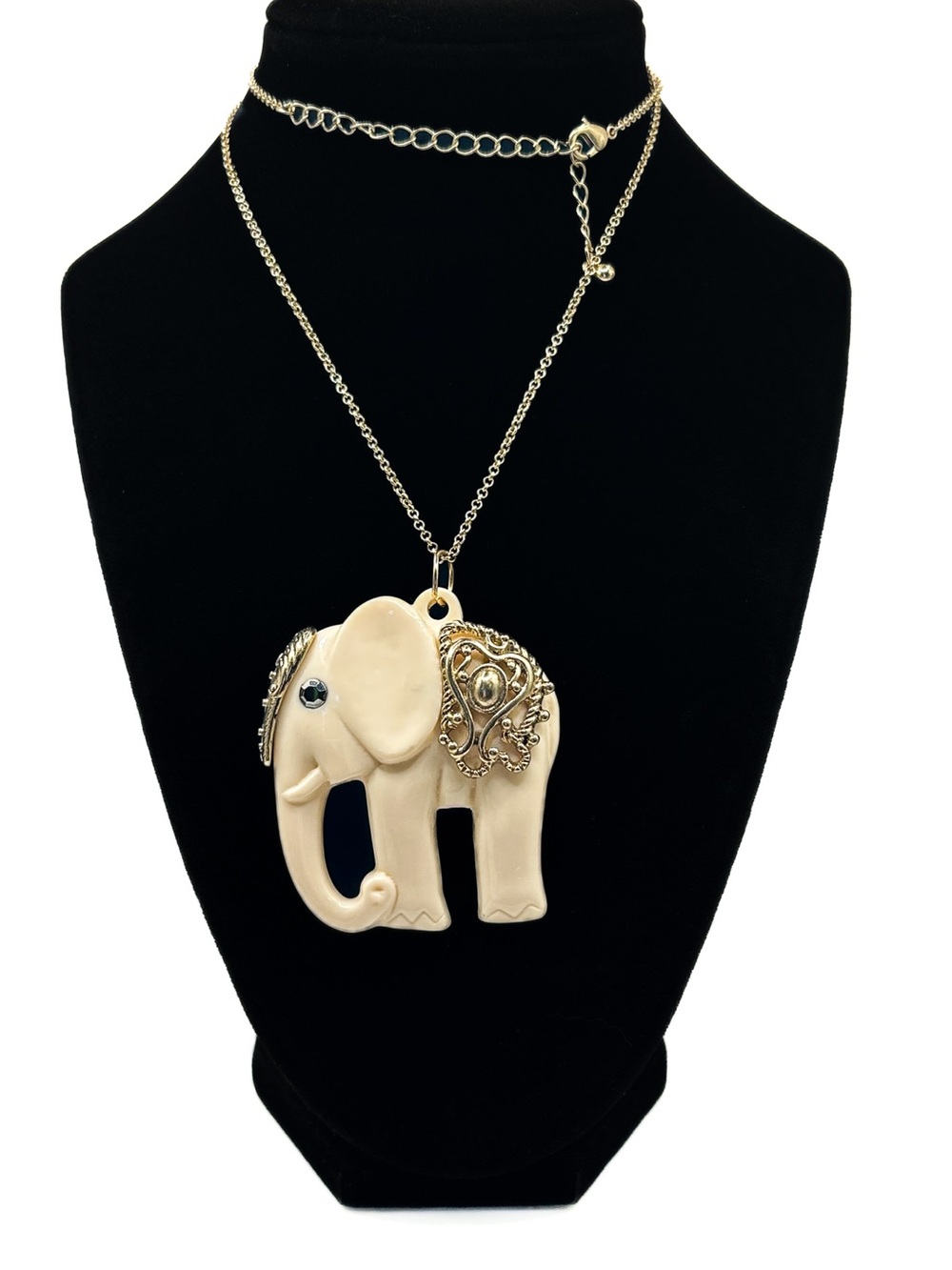 Elegant Ivory Elephant Pendant Necklace - Gold Accent